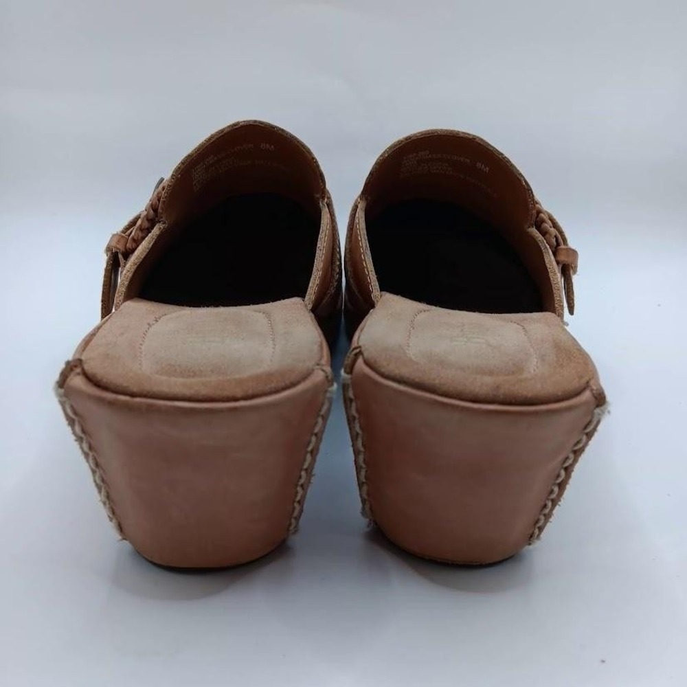 Bass Clover Shoes Womens Size 8M Tan Leather Slip On Clogs Heels Comfort Buckle - Picture 4 of 10
